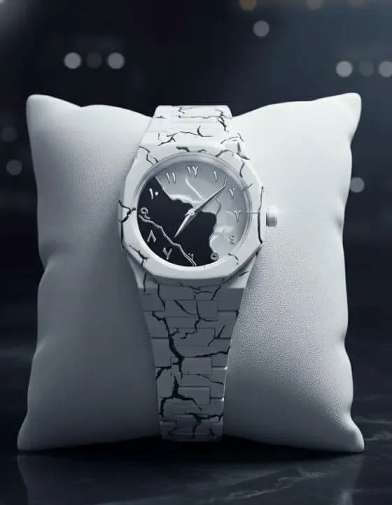Men's Black & White Marble Arabic Dial Watch