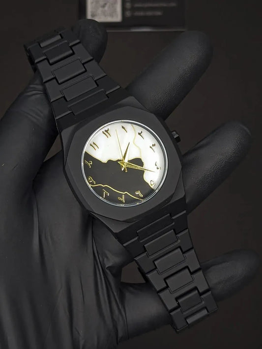 Men’s Black Arabic "Aura" Watch with Gold Numerals & Hands