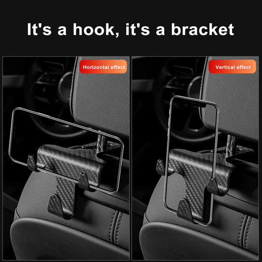 Universal 2-in-1 Car Seat Back Headrest Hook with Foldable Phone Holder