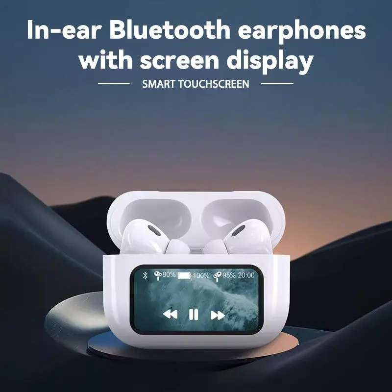 A9 Pro Touch LCD Smart Screen Bluetooth Earbuds/Airpods, Black & White