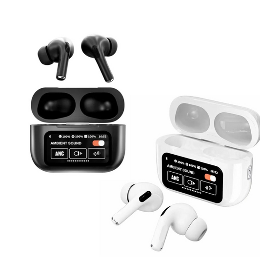 A9 Pro Touch LCD Smart Screen Bluetooth Earbuds/Airpods, Black & White