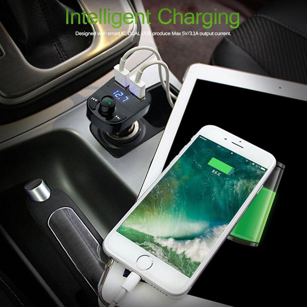 X8 3.1A Dual-USB Car Bluetooth FM Transmitter & MP3 Modulator