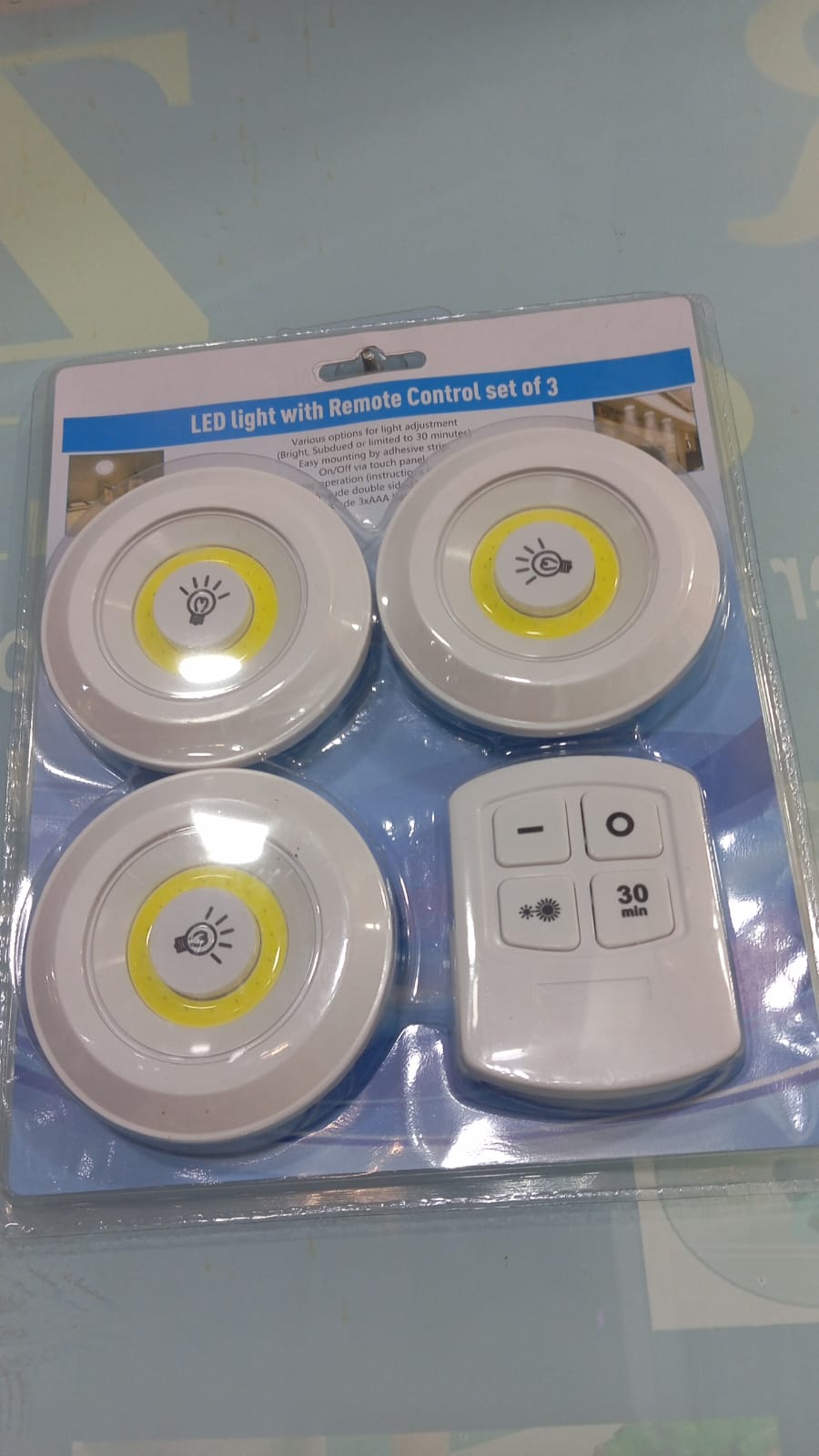 Pack of 3 Remote-Controlled LED Puck Lights | Wireless Self-Adhesive Tap Lights