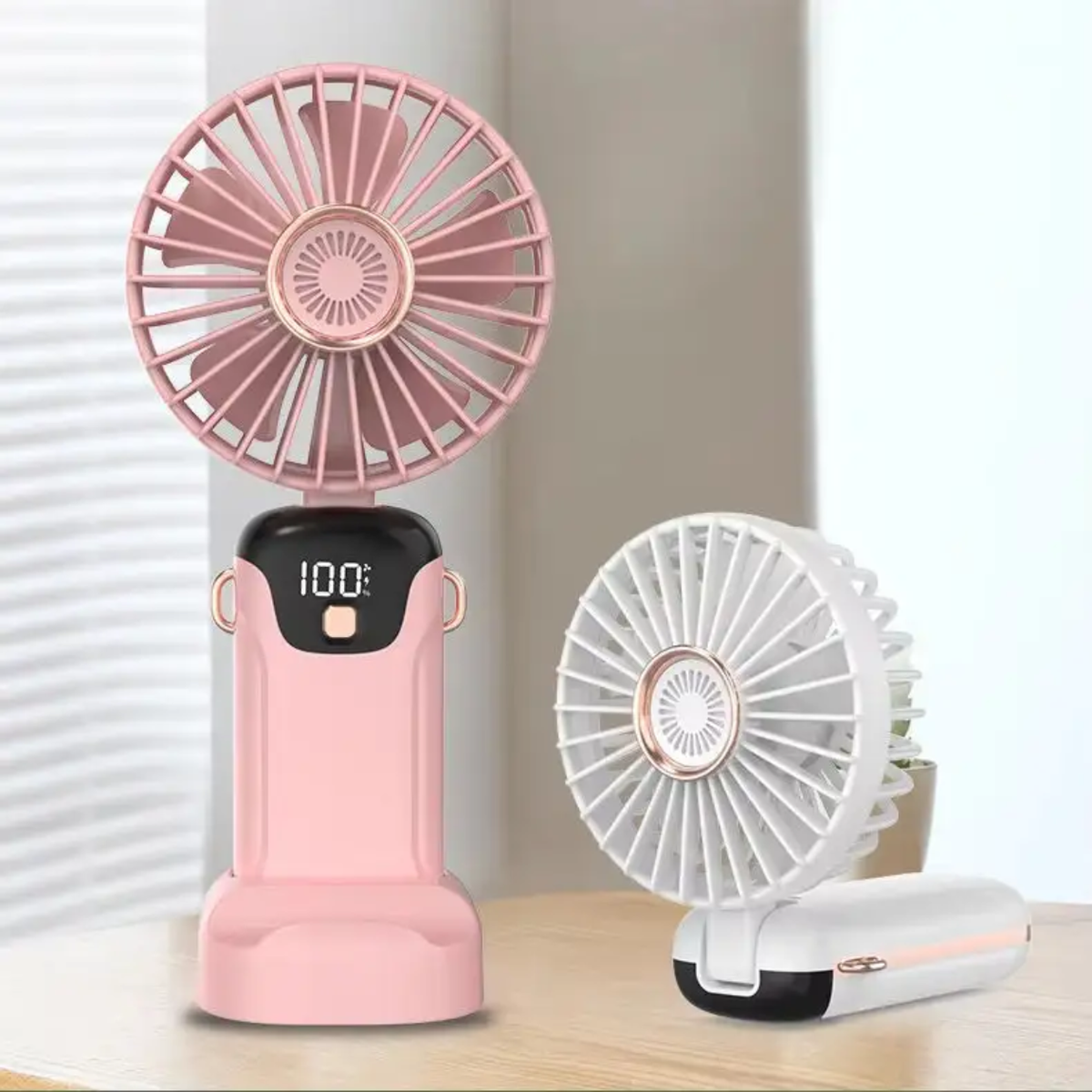 4-in-1 Portable Handheld Electric Fan with Digital LED Display & Phone Holder Base