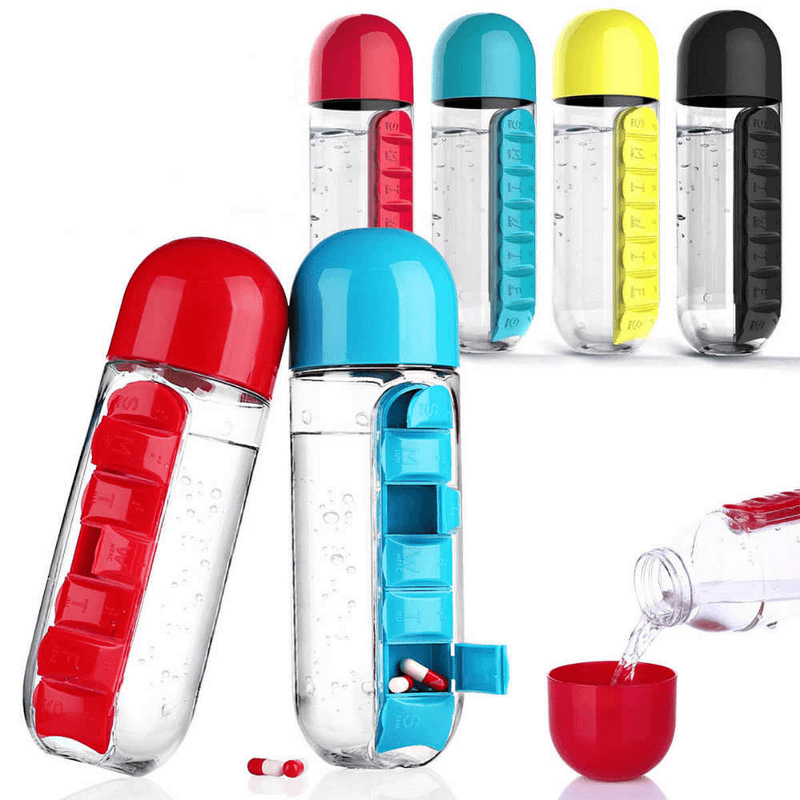 2-in-1 Water Bottle with Built-in 7-Day Pill Organizer