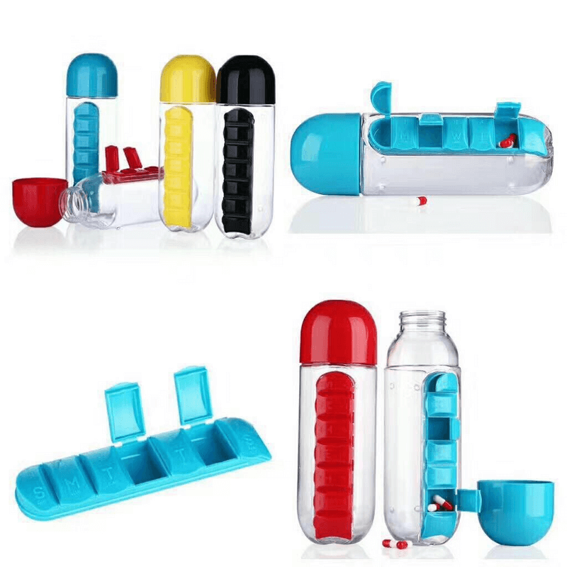 2-in-1 Water Bottle with Built-in 7-Day Pill Organizer