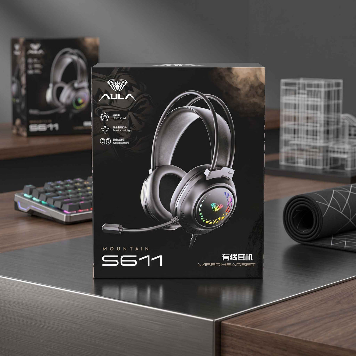 AULA S611 Wired Gaming Headset with Immersive Stereo Sound & RGB Colours | Headphones