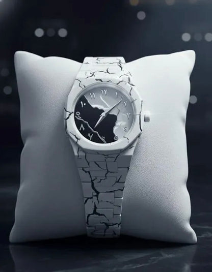Men's Black & White Marble Arabic Dial Watch