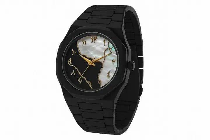 Men’s  Black Arabic "Aura" Watch with Gold Numerals & Hands