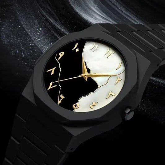 Men’s  Black Arabic "Aura" Watch with Gold Numerals & Hands
