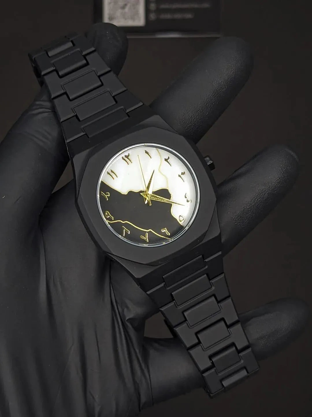 Men’s  Black Arabic "Aura" Watch with Gold Numerals & Hands