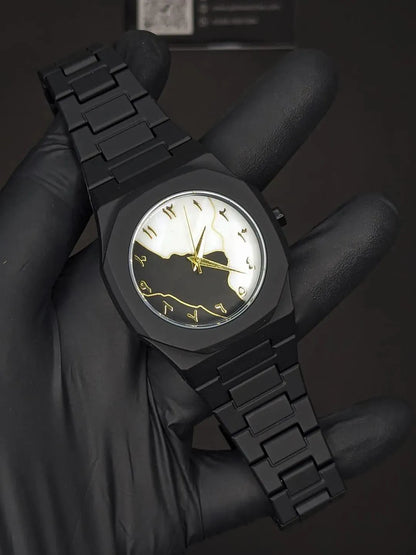 Men’s  Black Arabic "Aura" Watch with Gold Numerals & Hands