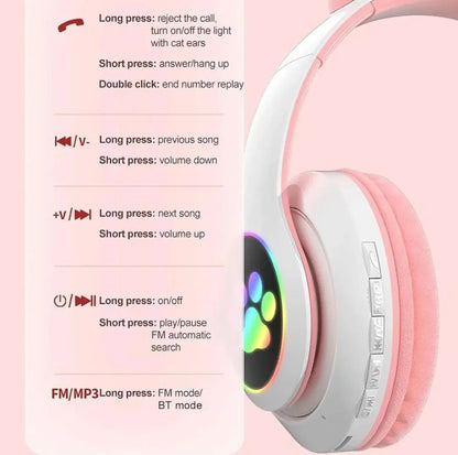 LED Cat Ear Wireless Bluetooth Headphones