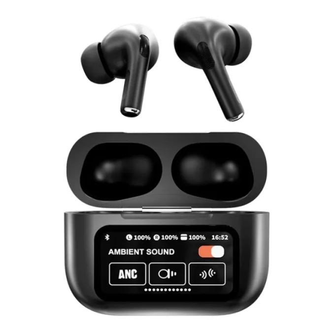 A9 Pro Touch LCD Smart Screen Bluetooth Earbuds/Airpods, Black & White