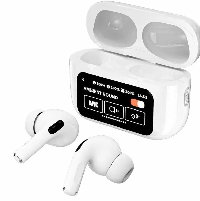 A9 Pro Touch LCD Smart Screen Bluetooth Earbuds/Airpods, Black & White