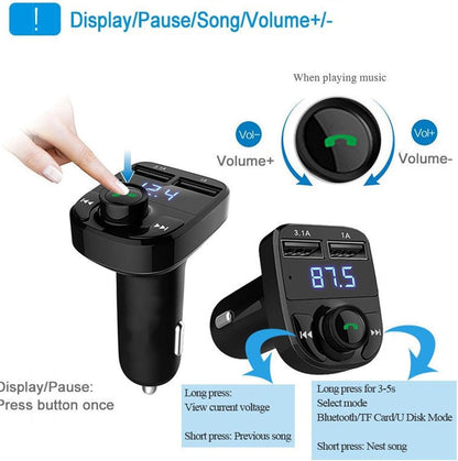 X8 3.1A Dual-USB Car Bluetooth FM Transmitter & MP3 Modulator