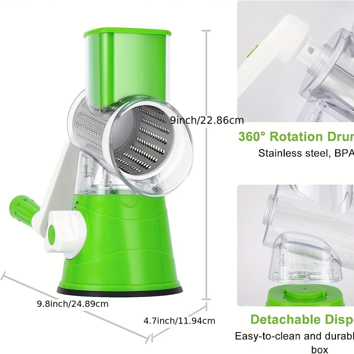 Manual 3-in-1 Rotary Vegetable Cutter & Drum Grater