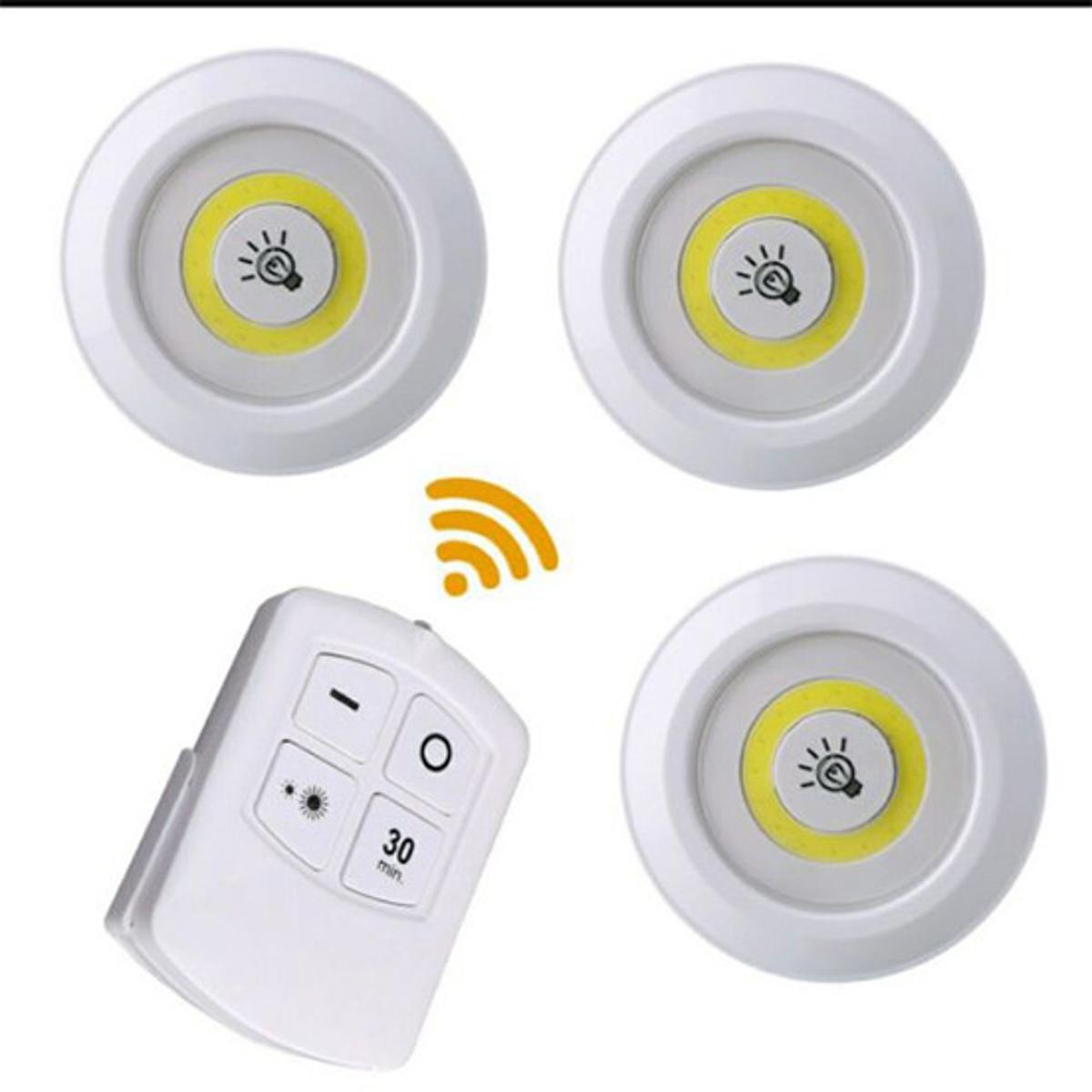 Pack of 3 Remote-Controlled LED Puck Lights | Wireless Self-Adhesive Tap Lights