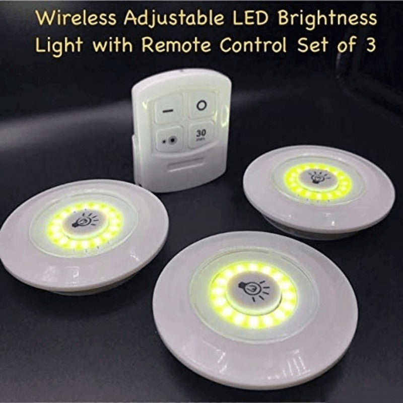 Pack of 3 Remote-Controlled LED Puck Lights | Wireless Self-Adhesive Tap Lights