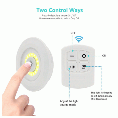 Pack of 3 Remote-Controlled LED Puck Lights | Wireless Self-Adhesive Tap Lights
