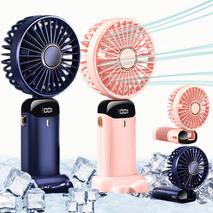 4-in-1 Portable Handheld Electric Fan with Digital LED Display & Phone Holder Base