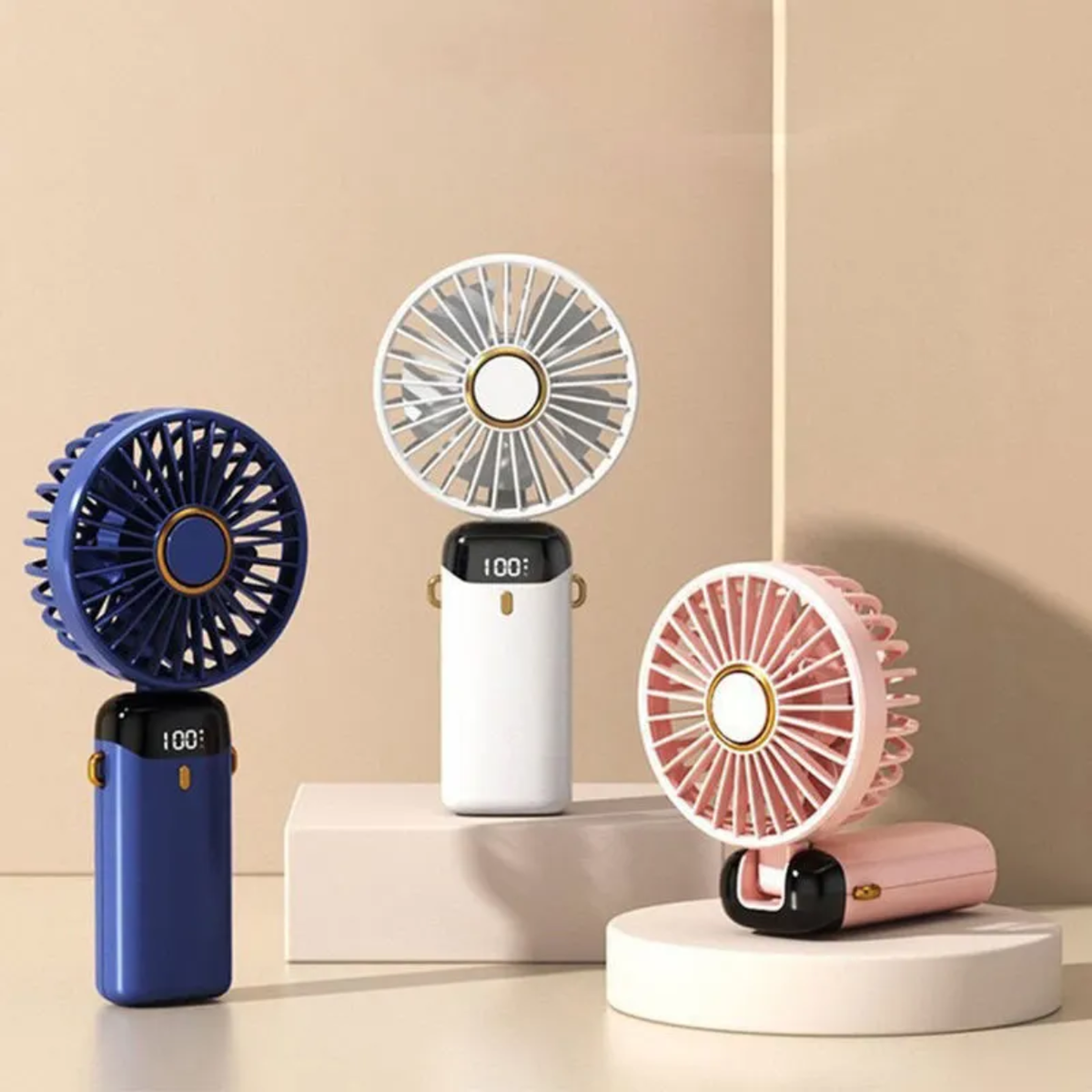 4-in-1 Portable Handheld Electric Fan with Digital LED Display & Phone Holder Base