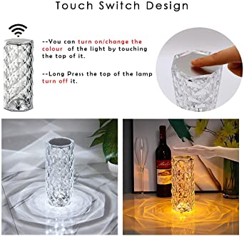 Diamond Crystal Table Lamp – 16 Color RGB Touch Sensor Light - With Remote Control