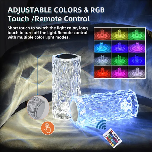 Diamond Crystal Table Lamp – 16 Color RGB Touch Sensor Light - With Remote Control