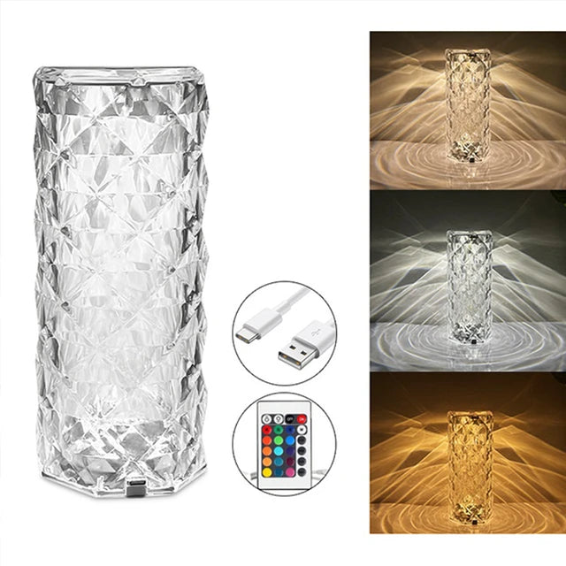 Diamond Crystal Table Lamp – 16 Color RGB Touch Sensor Light - With Remote Control