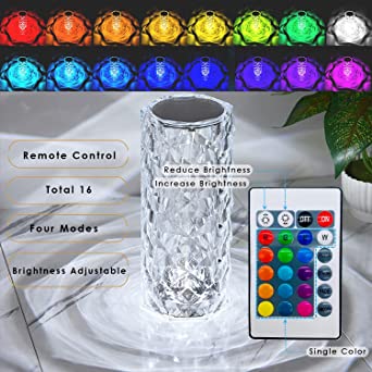Diamond Crystal Table Lamp – 16 Color RGB Touch Sensor Light - With Remote Control