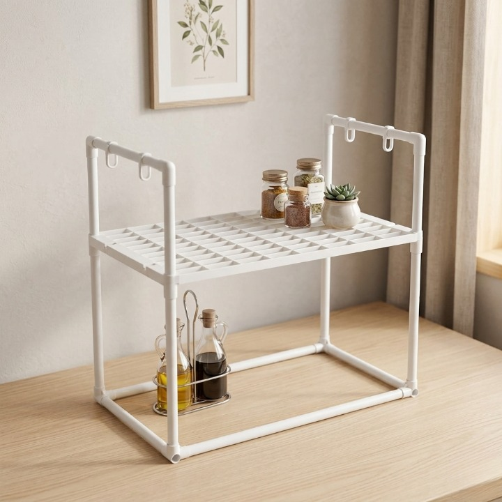 2-Tier Space-Saving Microwave Oven Countertop Organizer Shelf