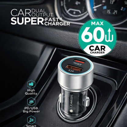 Sabawoon S134 60W Dual-Port Car Charger (PD Fast Charge + USB Quick Charge)