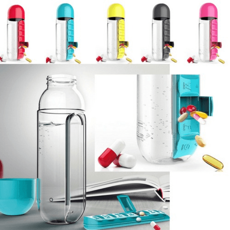 2-in-1 Water Bottle with Built-in 7-Day Pill Organizer