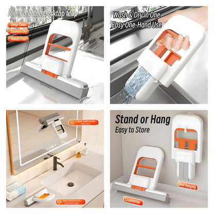 Foldable Mini Portable Desktop Mop | Hands-Free Self-Squeezing