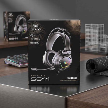 AULA S611 Wired Gaming Headset with Immersive Stereo Sound & RGB Colours | Headphones