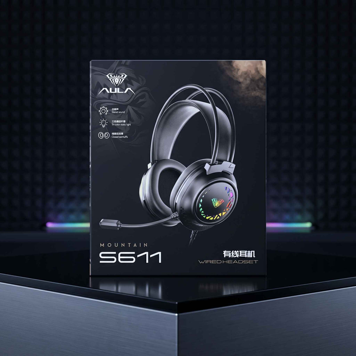 AULA S611 Wired Gaming Headset with Immersive Stereo Sound & RGB Colours | Headphones