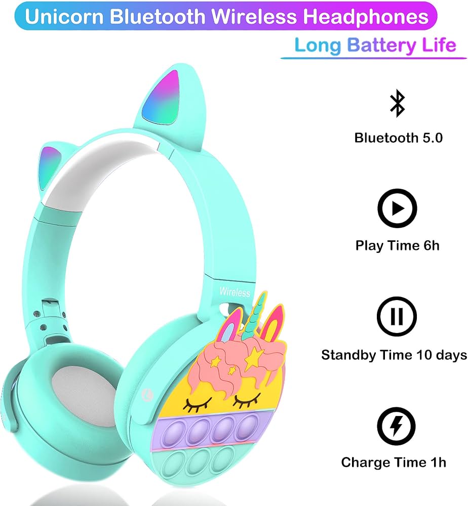 CT-950 Unicorn Pop-It LED Wireless Bluetooth Headphones