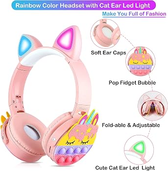 CT-950 Unicorn Pop-It LED Wireless Bluetooth Headphones
