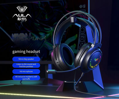 AULA S611 Wired Gaming Headset with Immersive Stereo Sound & RGB Colours | Headphones