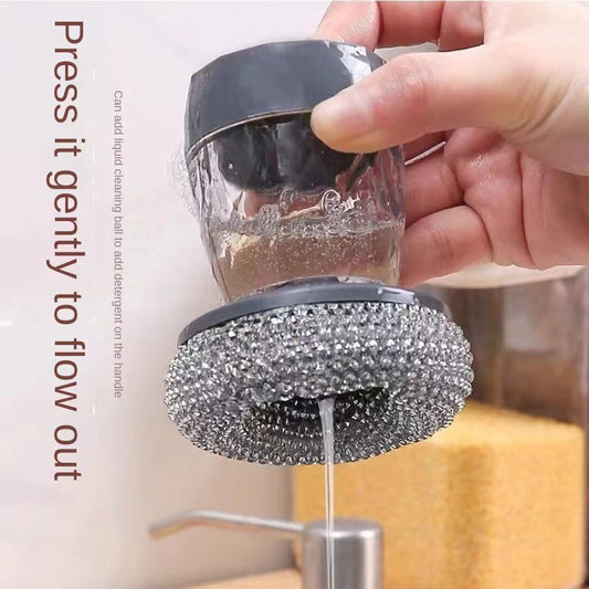 Soap-Dispensing Heavy-Duty Steel Wire Kitchen Scrubber Brush