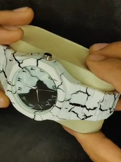 Men's Black & White Marble Arabic Dial Watch