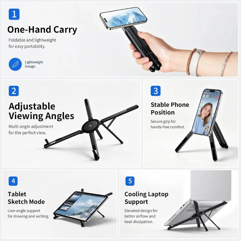 3-in-1 Magnetic Foldable Stand (Model K001) | Laptop & Phone Stand